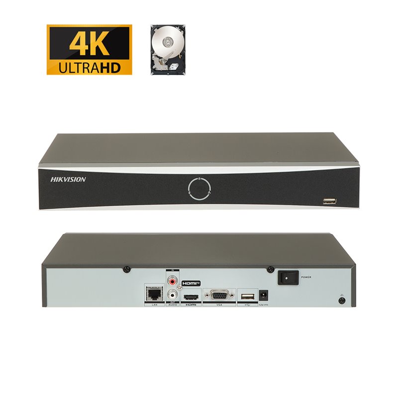 Hikvision NVR Registratore IP 4 canali 12Mp acusense + Hard disk 1Tb - DS-7604NXI-K1