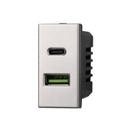 ETTROIT USB Caricatore 3.1A USB-A + USB Type C grigio Compatibile con Bticino Axolute - AG3002