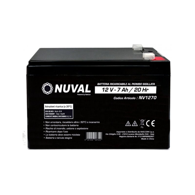 Nuval Batteria piombo 12V 7Ah impianti allarme 151x65x94mm fast 4,8