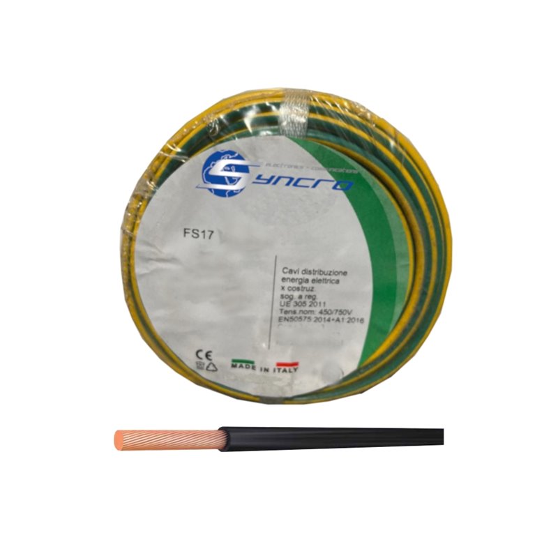 Syncro cavo filo flessibile unipolare 2,5mmq 20mt colore GIALLO VERDE terra - SYFS172520GV