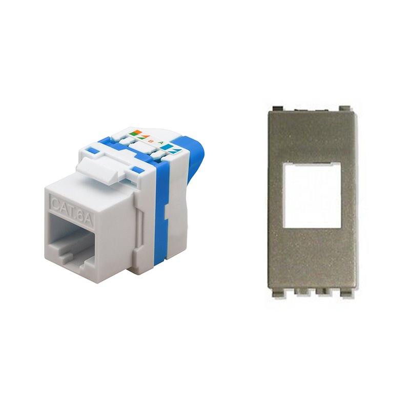 TechLy presa di rete RJ45 UTP CAT.6a tooless + Vimar Eikon Next grigio metallizzato