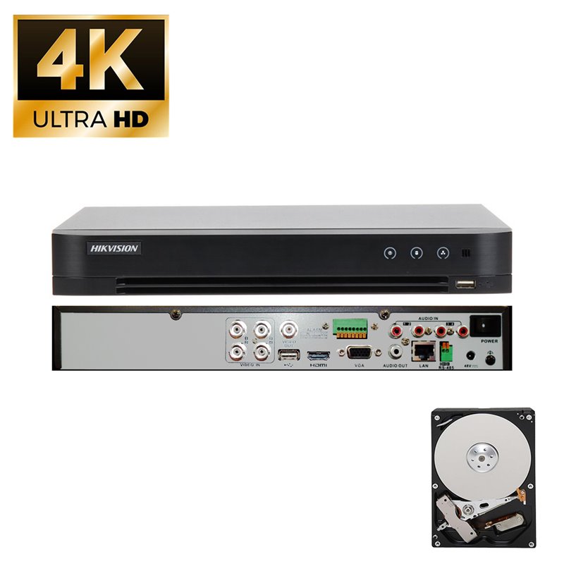 Hikvision DVR 4 canali 8MP Ultra HD + HDD 1tb con 4 porte Poc - DS-7204HUHI-K1/P (4K)