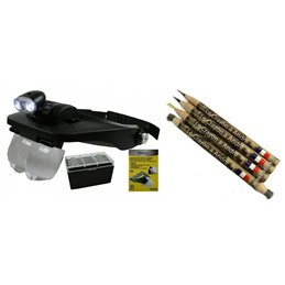 Kit Matite Pulizia Monete 4 pz. Punta Fina, Grossa, Scalpello, spazzola + Lente