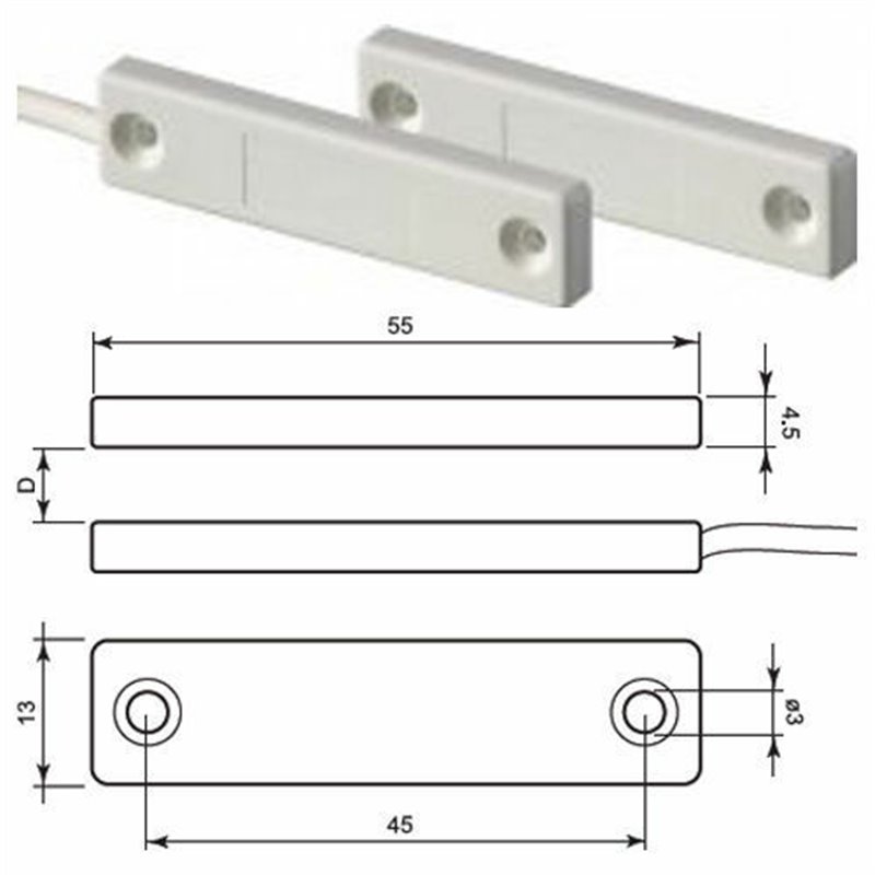 Eaton Csa sensore contatto piatto bianco per serramenti pvc mt. 3 cavo - 401-TF-3