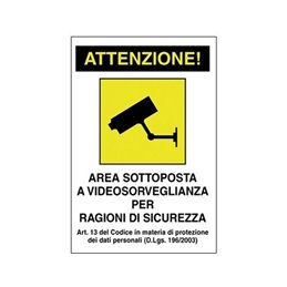 PRINT Cartello adesivo area telecamere misure 18x12 vetrofania all'interno